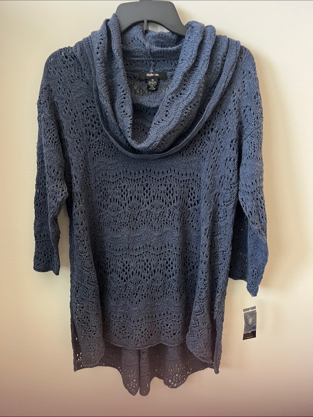Style &Co Cowl Neck Open Knit Women's Sweater - Navy size Medium NWT